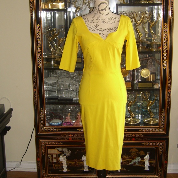 HYBRID YELLOW BODYCON PENCIL DRESS US8 UK12 - Picture 1 of 4